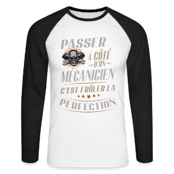 Mechaniker Nahe-Perfektion-Humor-Werkstatt - Unisex Baseballshirt langarm - Weiß/Schwarz - Vorne - Nik (191cm)