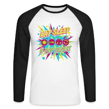 Eat Sleep K-Pop Repeat Korean Music Cute Kpop Fans - Unisex Long Sleeve Baseball T-Shirt - white/black - Front - Nik (191cm)