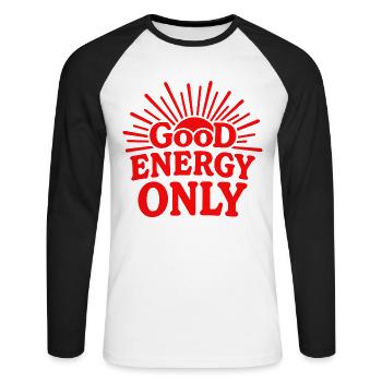 Bonne énergie Seulement des vibrations positives Soleil - T-shirt baseball manches longues Homme - blanc/noir - Devant - Nik (191cm)