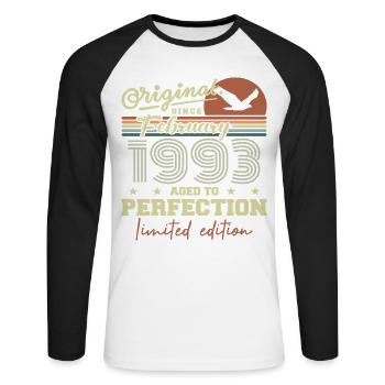 Geburtstag Februar 1993 - Unisex Baseballshirt langarm - Weiß/Schwarz - Vorne - Nik (191cm)
