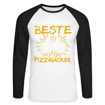 Pizzabäcker Geschenkidee - Unisex Baseballshirt langarm - Weiß/Schwarz - Vorne - Nik (191cm)