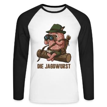 Le dessin animé Hunting Sausage Hunter Humor - T-shirt baseball manches longues Homme - blanc/noir - Devant - Nik (191cm)