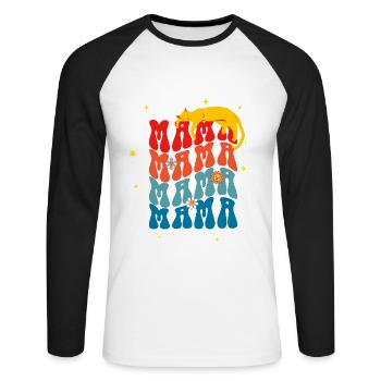 Retro Mama Orange Cat Mom Gift Groovy 70s Floral - Unisex Long Sleeve Baseball T-Shirt - white/black - Front - Nik (191cm)