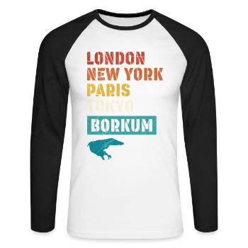 Vacances en mer du Nord LONDRES NEW YORK PARIS BORKUM - T-shirt baseball manches longues Homme - blanc/noir - Devant - Nik (191cm)