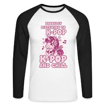 Probally Listening To K-Pop And Chill Unicorn - Unisex Long Sleeve Baseball T-Shirt - white/black - Front - Nik (191cm)