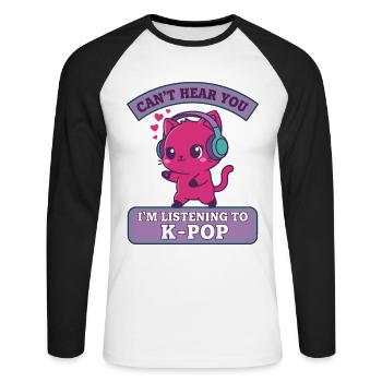 JE NE T’ENTENDS PAS, J’ÉCOUTE DE LA MUSIQUE K-POP CHAT MIGNON - T-shirt baseball manches longues Homme - blanc/noir - Devant - Nik (191cm)
