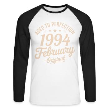 Février 1994 - February 1994 - T-shirt baseball manches longues Homme - blanc/noir - Devant - Nik (191cm)