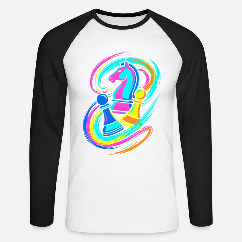 Scacchi - Maglia da baseball a manica lunga da uomo - bianco/nero