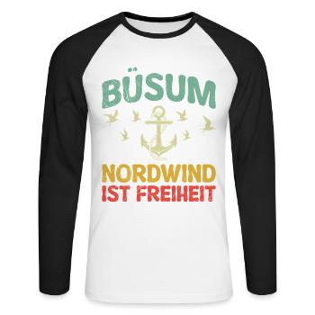 North Sea Holiday BÜSUM NORTH WIND IS FREEDOM Funny - Unisex Long Sleeve Baseball T-Shirt - white/black - Front - Nik (191cm)
