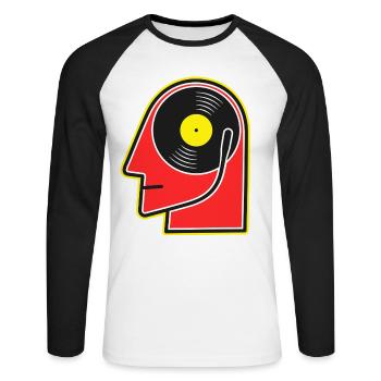 Portrait de tête de dessin animé d’album vinyle - T-shirt baseball manches longues Homme - blanc/noir - Devant - Nik (191cm)