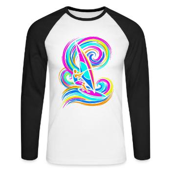 Windsurfing - Unisex Long Sleeve Baseball T-Shirt - white/black - Front - Nik (191cm)