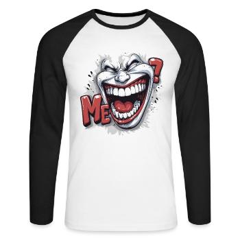 Crazy Laughing white face in a comics style - T-shirt baseball manches longues Homme - blanc/noir - Devant - Nik (191cm)