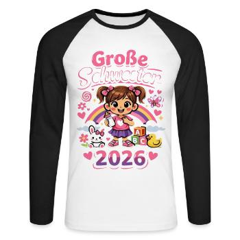 große schwester 2026 - Unisex Baseballshirt langarm - Weiß/Schwarz - Vorne - Nik (191cm)