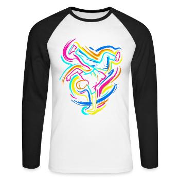Breakdance - T-shirt baseball manches longues Homme - blanc/noir - Devant - Nik (191cm)