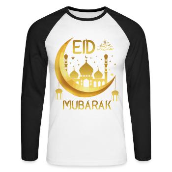 Eid Mubarak, Frohes Ramadan, Allah Islamischer Feiertag - Unisex Baseballshirt langarm - Weiß/Schwarz - Vorne - Nik (191cm)