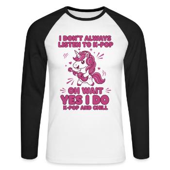 Je n’écoute pas toujours de la K-pop. Oh attends, si, je l’écoute - T-shirt baseball manches longues Homme - blanc/noir - Devant - Nik (191cm)