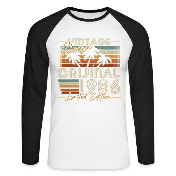 Cadeau d’anniversaire vintage original de 1986 - T-shirt baseball manches longues Homme - blanc/noir - Devant - Nik (191cm)