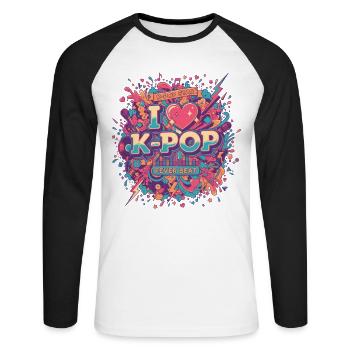 J’adore la musique coréenne K-Pop Fever Beat - T-shirt baseball manches longues Homme - blanc/noir - Devant - Nik (191cm)