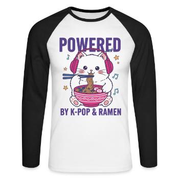 Powered By K-Pop And Ramen Kpop Korean Music Anime - Unisex Long Sleeve Baseball T-Shirt - white/black - Front - Nik (191cm)