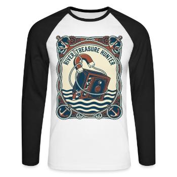  Magnetfischen Fluss Schatzsucher - Unisex Baseballshirt langarm - Weiß/Schwarz - Vorne - Nik (191cm)