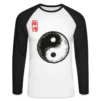 Yin et Yang - T-shirt baseball manches longues Homme - blanc/noir - Devant - Nik (191cm)