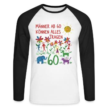 60. Geburtstag Geschenkidee Männer - Unisex Baseballshirt langarm - Weiß/Schwarz - Vorne - Nik (191cm)
