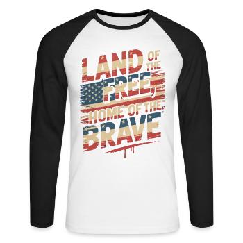 Land of the Free - USA Vintage Flag - Unisex Baseballshirt langarm - Weiß/Schwarz - Vorne - Nik (191cm)
