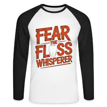 Periodontist Fear The Floss Whisperer Dentistry - Unisex Baseballshirt langarm - Weiß/Schwarz - Vorne - Nik (191cm)