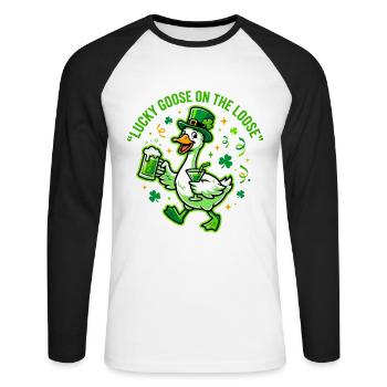 Funny Lucky Goose On The Loose St. Patrick Day - Unisex Baseballshirt langarm - Weiß/Schwarz - Vorne - Nik (191cm)