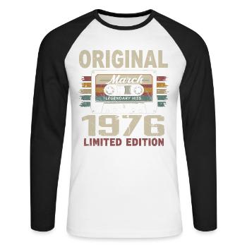 Mars 1976 Vintage mars 1976 - T-shirt baseball manches longues Homme - blanc/noir - Devant - Nik (191cm)