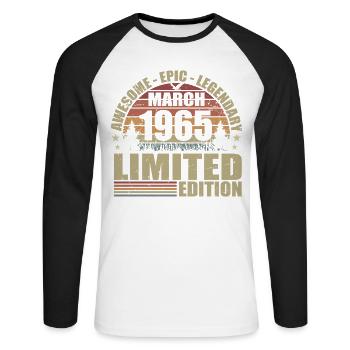 Millésime Mars 1965 Anniversaire - mars 1965 - T-shirt baseball manches longues Homme - blanc/noir - Devant - Nik (191cm)