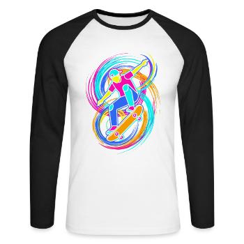 Skateboarder - Unisex Baseballshirt langarm - Weiß/Schwarz - Vorne - Nik (191cm)