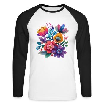Blumen Bunte Blüten Floral Garten - Unisex Baseballshirt langarm - Weiß/Schwarz - Vorne - Nik (191cm)