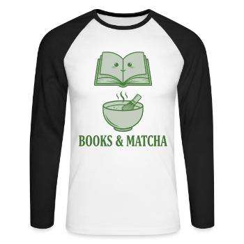 Livres et matcha Matcha Amateur de thé vert drôle - T-shirt baseball manches longues Homme - blanc/noir - Devant - Nik (191cm)