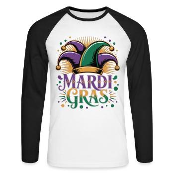 Mardi Gras T-Shirt – Jester Hat Carnival - Unisex Long Sleeve Baseball T-Shirt - white/black - Front - Nik (191cm)