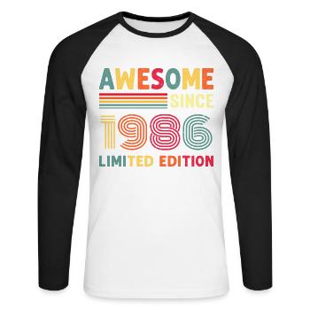 Millésime 1986 - T-shirt baseball manches longues Homme - blanc/noir - Devant - Nik (191cm)