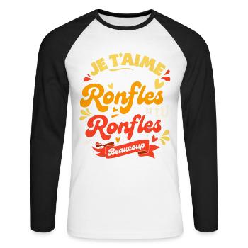 St Valentin Couple Plus Que Tu Ronfles Je t'aime - T-shirt baseball manches longues Homme - blanc/noir - Devant - Nik (191cm)