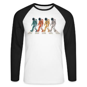 T-shirt de voyage spatial avec défilé des astronautes - T-shirt baseball manches longues Homme - blanc/noir - Devant - Nik (191cm)