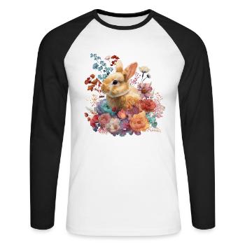 Fleurs de lapins florales - T-shirt baseball manches longues Homme - blanc/noir - Devant - Nik (191cm)