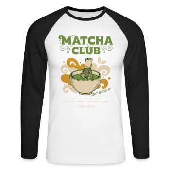 Matcha Club Just Whisk It Green Tea Matcha Latte - Unisex Baseballshirt langarm - Weiß/Schwarz - Vorne - Nik (191cm)