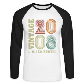 Vintage 2008 Vintage Rétro Cadeau d’anniversaire - T-shirt baseball manches longues Homme - blanc/noir - Devant - Nik (191cm)