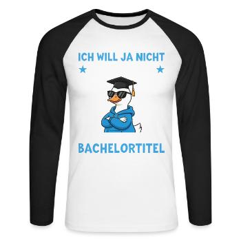 Licence Goose, Chapeau de Docteur Diplôme de Licence - T-shirt baseball manches longues Homme - blanc/noir - Devant - Nik (191cm)