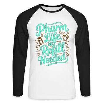Pharmacien hospitalier Assurance vie Sécurité des médicaments - T-shirt baseball manches longues Homme - blanc/noir - Devant - Nik (191cm)