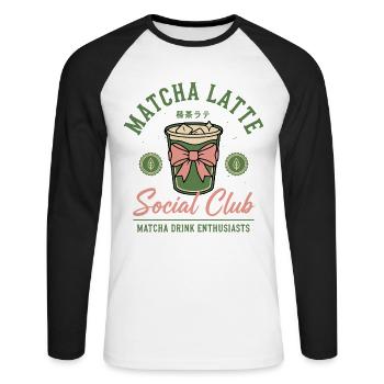 Matcha Latte Social Club Matcha Drink Enthusiasts - Unisex Long Sleeve Baseball T-Shirt - white/black - Front - Nik (191cm)