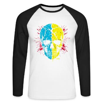 Skull - Unisex Long Sleeve Baseball T-Shirt - white/black - Front - Nik (191cm)