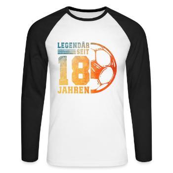 18th Birthday Football 18 Years Young Boys - Unisex Long Sleeve Baseball T-Shirt - white/black - Front - Nik (191cm)