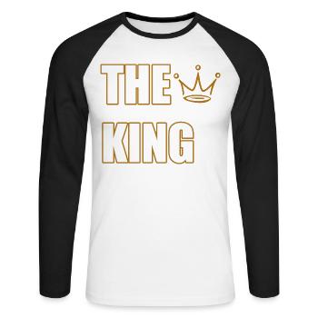 THE KING – Bold Royal Statement Design - Unisex Long Sleeve Baseball T-Shirt - white/black - Front - Nik (191cm)