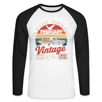 Cadeau Anniversaire Rétro Vintage de Février 1965 - T-shirt baseball manches longues Homme - blanc/noir - Devant - Nik (191cm)