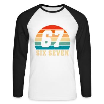 67 Six Seven Brainrot  - Unisex Baseballshirt langarm - Weiß/Schwarz - Vorne - Nik (191cm)