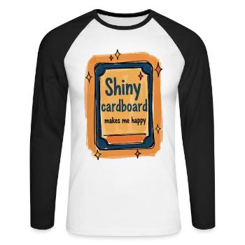 Glänzender Karton macht mich glücklich Sammelkarte - Unisex Baseballshirt langarm - Weiß/Schwarz - Vorne - Nik (191cm)